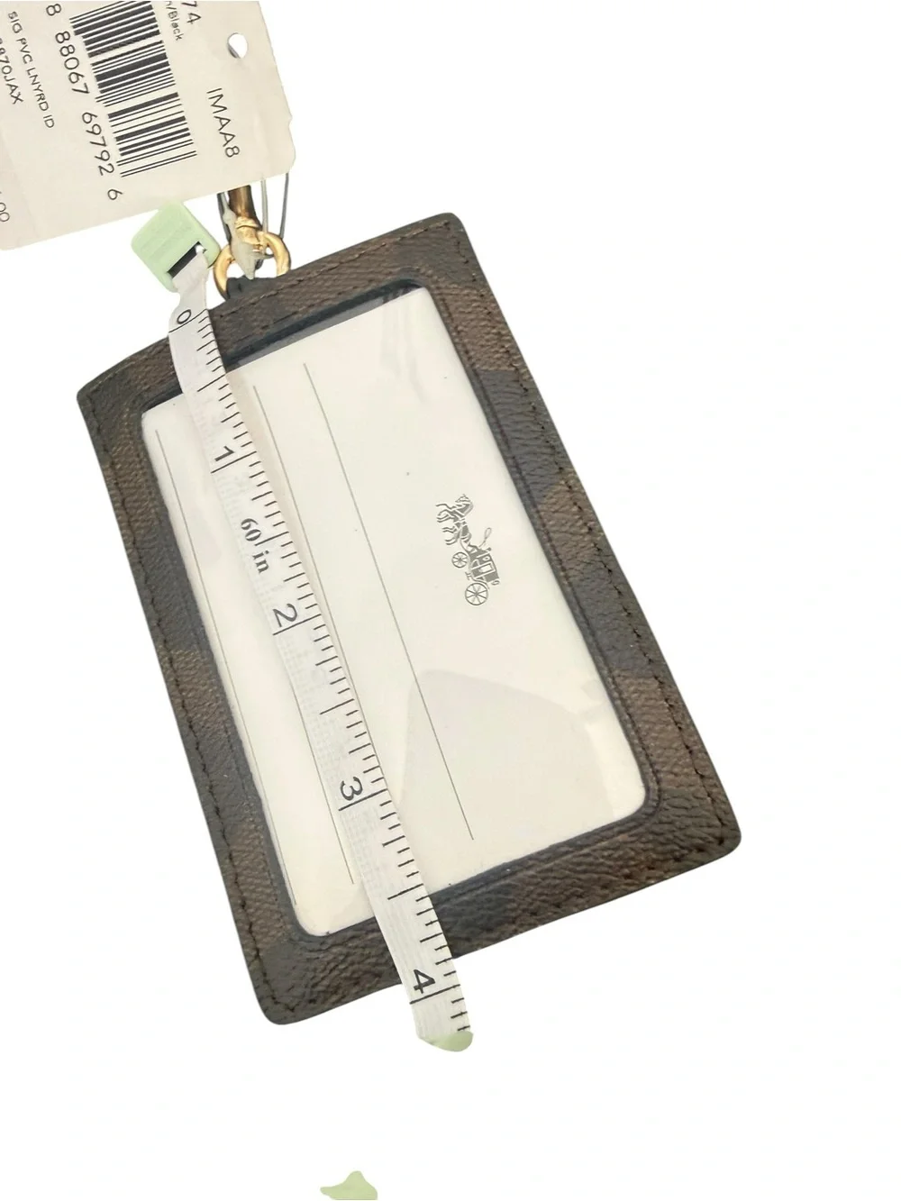 COACH Brown Signature Card Holder with Black Strap